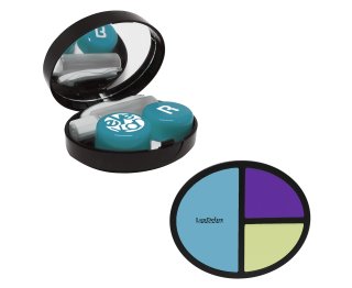 Aufbewahrungsbox für Kontaktlinsen als Set in "Schminkkastenform" in Blau - mit Pinzette und Spiegel