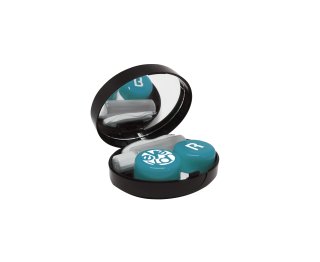 Aufbewahrungsbox für Kontaktlinsen als Set in Schminkkastenform in Blau - mit Pinzette und Spiegel