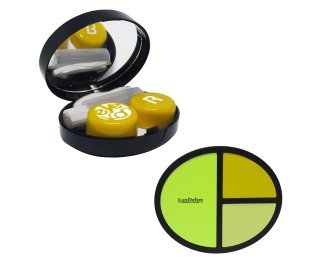 Aufbewahrungsbox für Kontaktlinsen als Set in "Schminkkastenform" in Grün - mit Pinzette und Spiegel