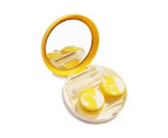 Kontaktlinsen Aufbewahrungsbox SET-Brilledesign-Rund-Stabil-Gelb + Zubehör