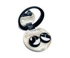 Kontaktlinsen Aufbewahrungsbox SET-Brilledesign-Rund-Stabil-Schwarz + Zubehör