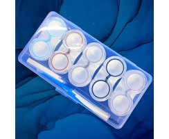 Kontaktlinsen Aufbewahrungsbox Organizer SET 9 Teilig- sehr stabil mit Gummiverschluss 5 Stück-kompakt-Lila/Blau/Schwarz/Braun/Grau + Zubehör