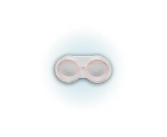 Kontaktlinsenbox modern sehr stabil handlich mit Gummiverschluss in Rosa / Weiß