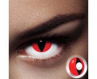 Crazy - Red Cat - 051 - (0.00 DPT) Halloween Kontaktlinsen Motivlinsen Red-Cat mit Aufbewahrungsbox