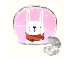 Niedlicher Hase - Kontaktlinsenbox Set in Rosa - Etui klein und süß Wintermotiv - Set mit Pinzette, Saugnapf, Box und Spiegel