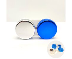 Moderne Linsenbehälter Metallic Optik Design Silber Blau – edel und mit Gummiverschluss (auslaufsicher)