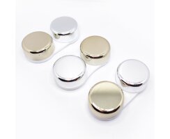 Moderne Linsenbehälter Metallic Optik Design Silber Gold – edel und mit Gummiverschluss (auslaufsicher)