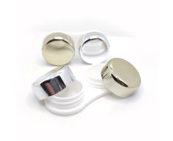 NEU- Moderne Linsenbehälter Metallic Optik Design Silber Blau – edel und mit Gummiverschluss (auslaufsicher)