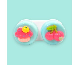 Cute Contact Lens Case - Kontaktlinsenaufbewahrung Box mit Zubehör verschiedene Designs Hellblau - Kirsche