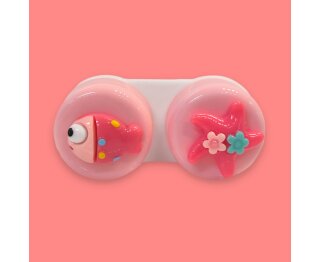 Cute Contact Lens Case - Kontaktlinsenaufbewahrung Box mit Zubehör verschiedene Designs Rosa - Fisch
