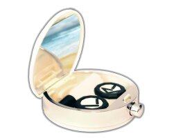 Elegante Kontaktlinsen Aufbewahrungsbox Etui mit Zubehör - Portemonnaie - Weiß mit silberner Umrandung